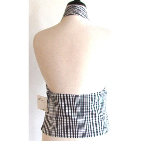 DESIGNER LAFAYETTE BLACK/WHITE GINGHAM 100% SILK WRAP HALTER BLOUSE SIZE 14.R - Picture 11 of 14